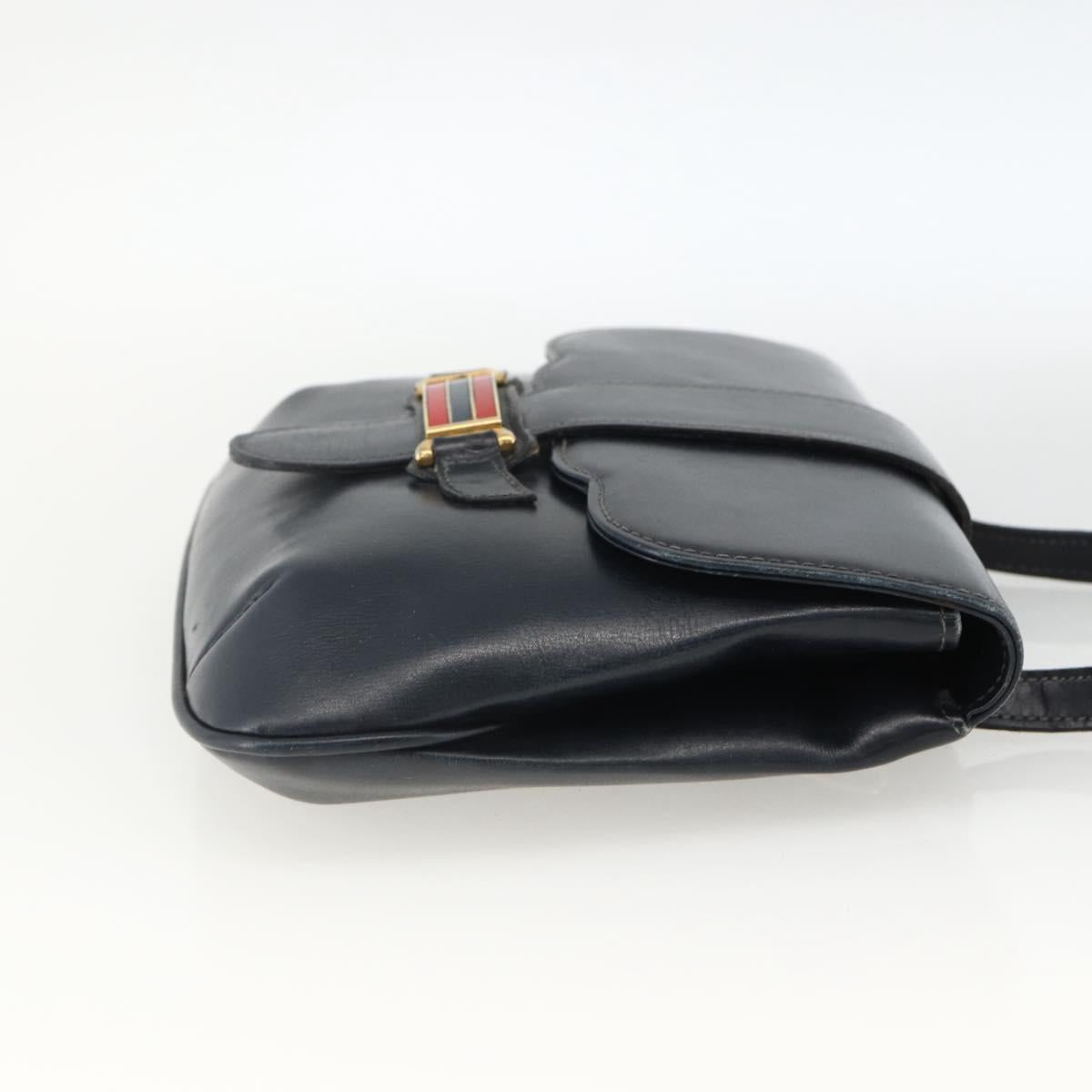 GUCCI Shoulder Bag Leather Navy Gold Auth LNZ977