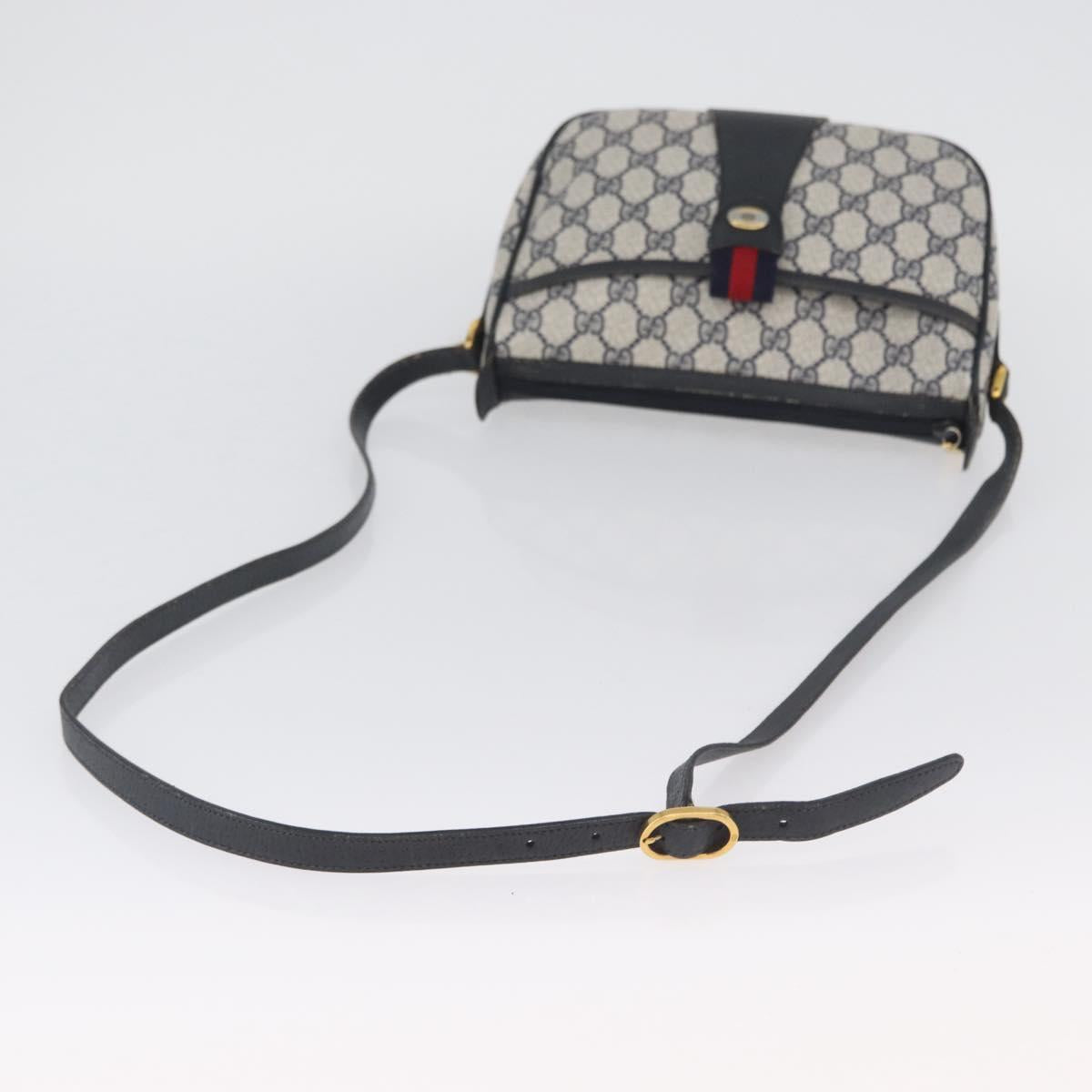 GUCCI GG Supreme Sherry Line Shoulder Bag PVC Navy Gold 89 02 032 Auth LNZ978