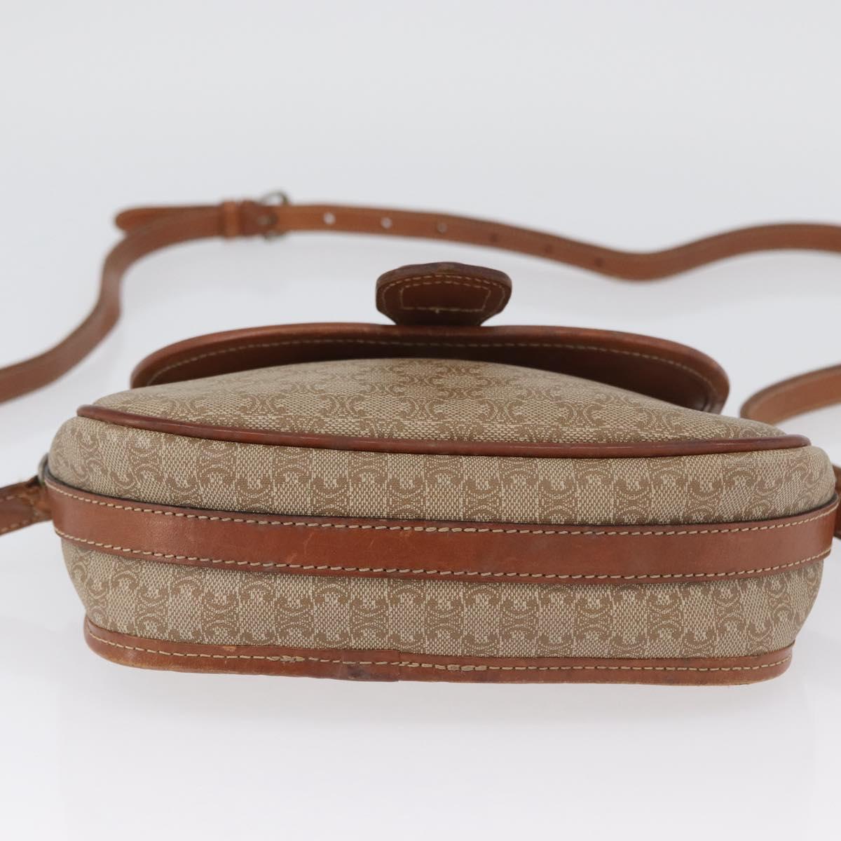 CELINE Macadam Canvas Shoulder Bag PVC Beige Gold Auth LNZ981