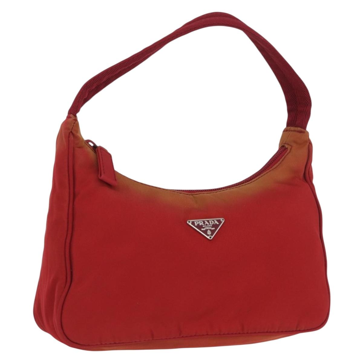 PRADA Hand Bag Nylon Red Silver Auth LNZ983