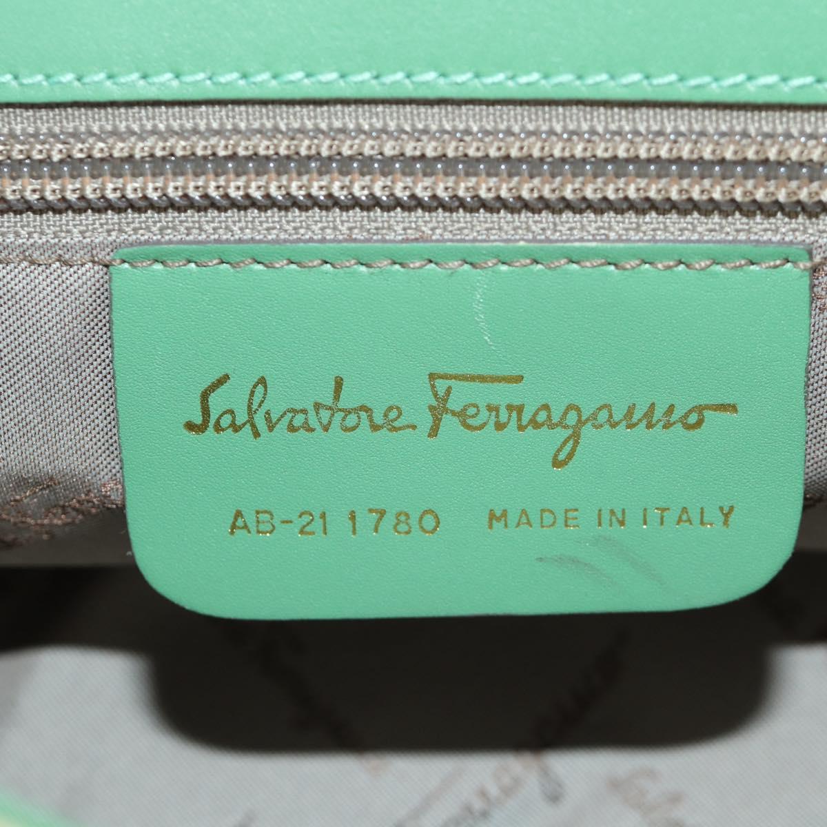 Salvatore Ferragamo Gancini Shoulder Bag Leather Green Gold Auth LNZ984A