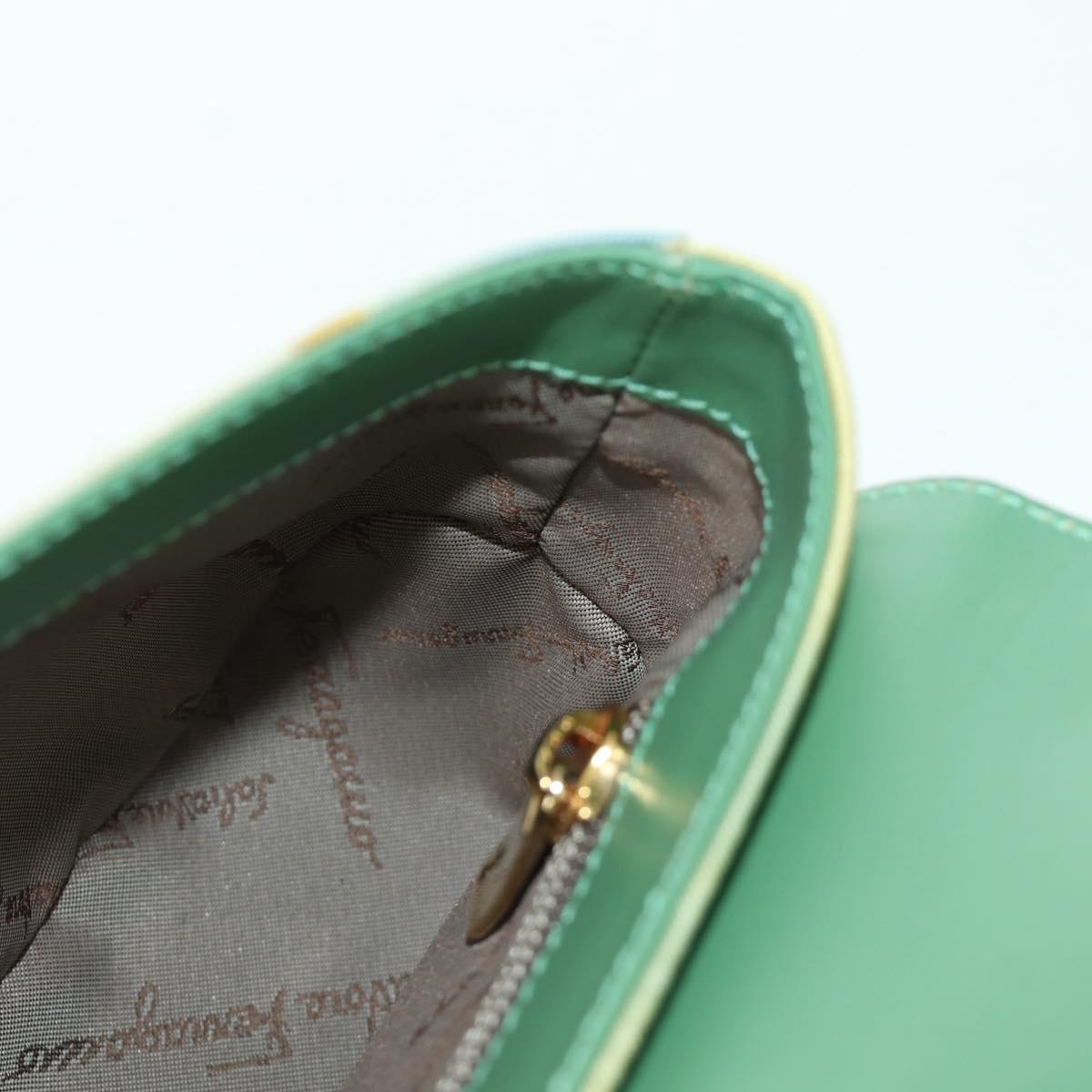 Salvatore Ferragamo Gancini Shoulder Bag Leather Green Gold Auth LNZ984A