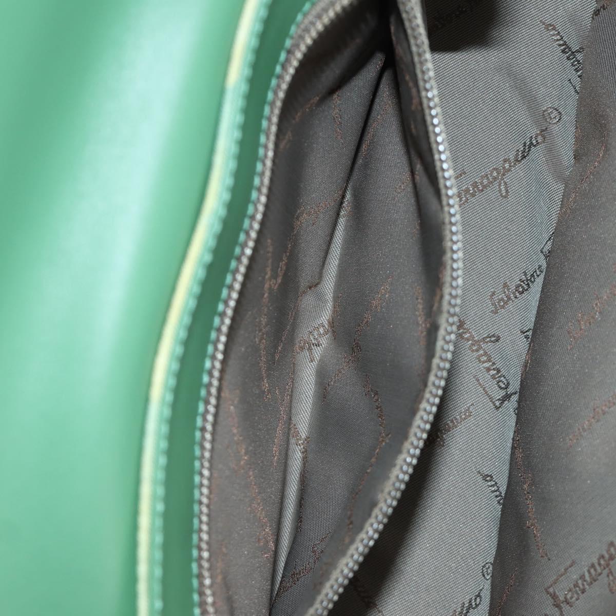 Salvatore Ferragamo Gancini Shoulder Bag Leather Green Gold Auth LNZ984A