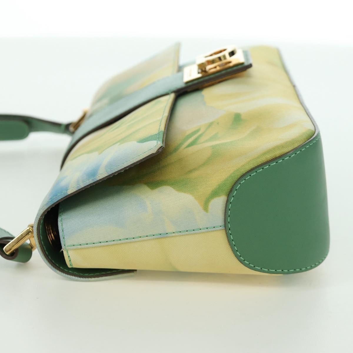 Salvatore Ferragamo Gancini Shoulder Bag Leather Green Gold Auth LNZ984A