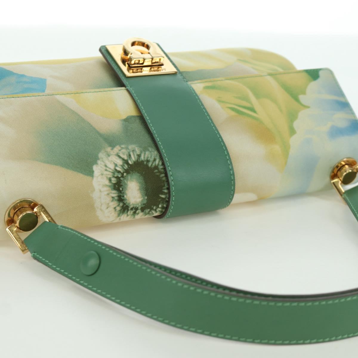 Salvatore Ferragamo Gancini Shoulder Bag Leather Green Gold Auth LNZ984A