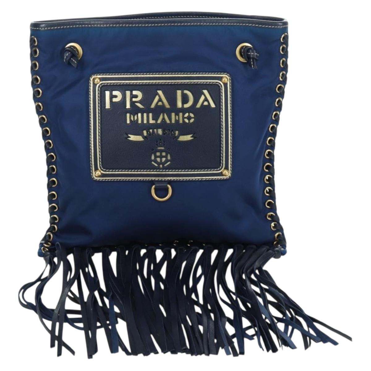 PRADA Shoulder Bag Nylon Navy Gold Auth LNZ987A