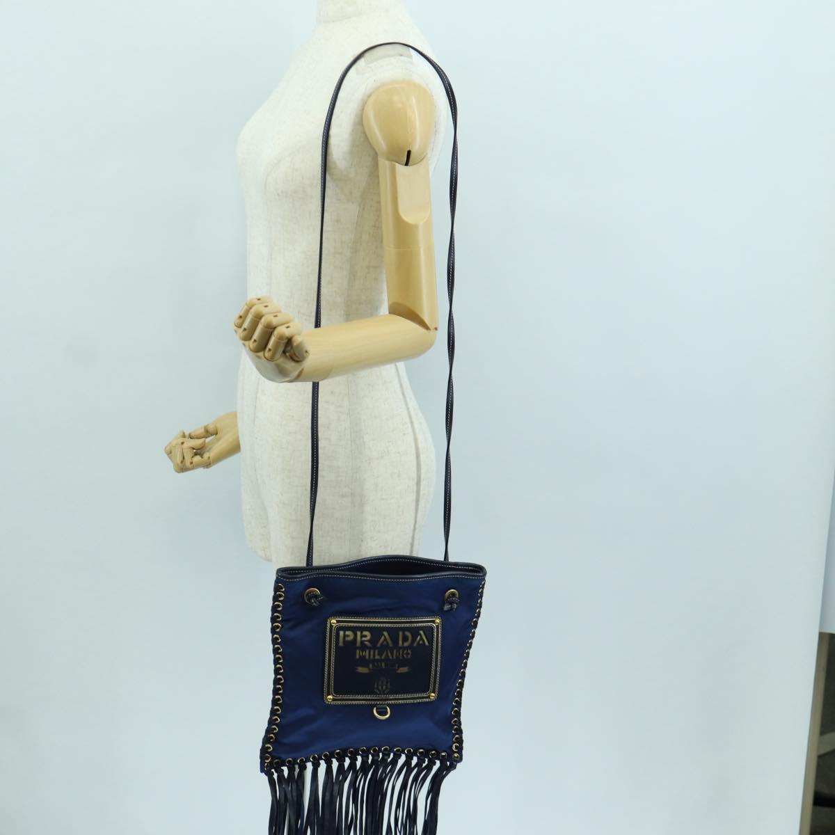PRADA Shoulder Bag Nylon Navy Gold Auth LNZ987A