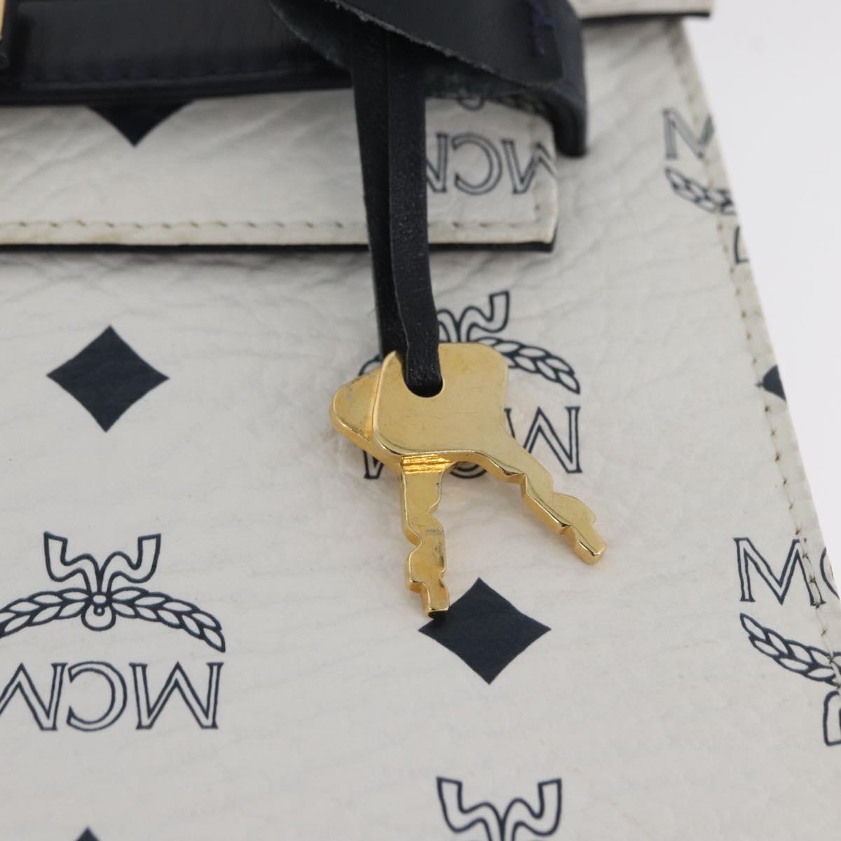 MCM Vicetos Logogram Hand Bag PVC Leather 2way White Gold Auth LNZ988A