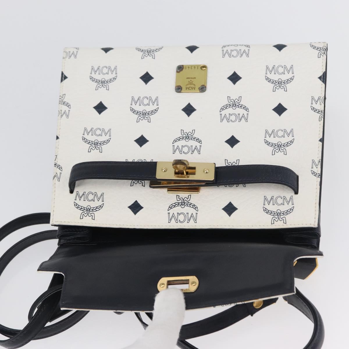 MCM Vicetos Logogram Hand Bag PVC Leather 2way White Gold Auth LNZ988A