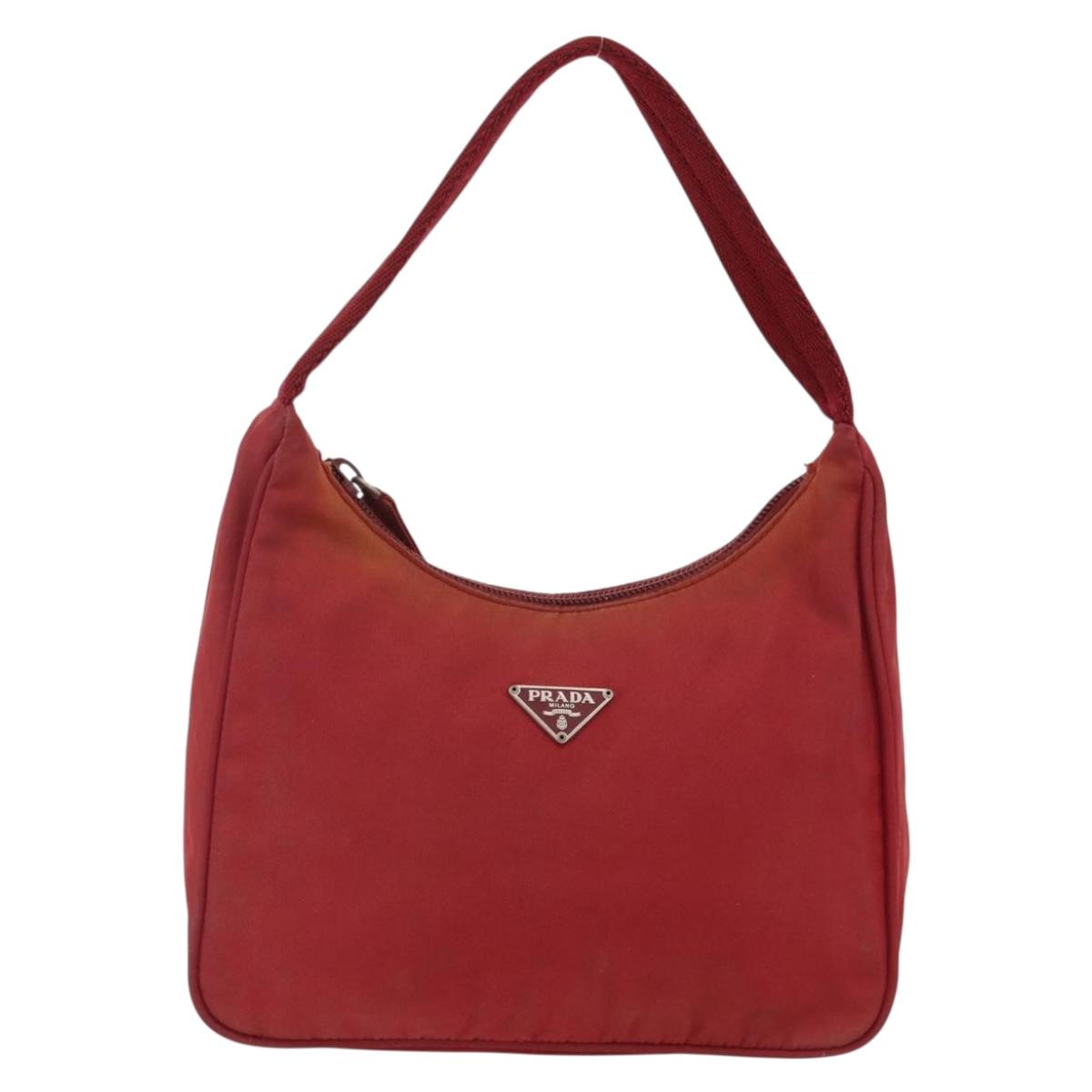 PRADA Hand Bag Nylon Red Silver Auth LNZ991