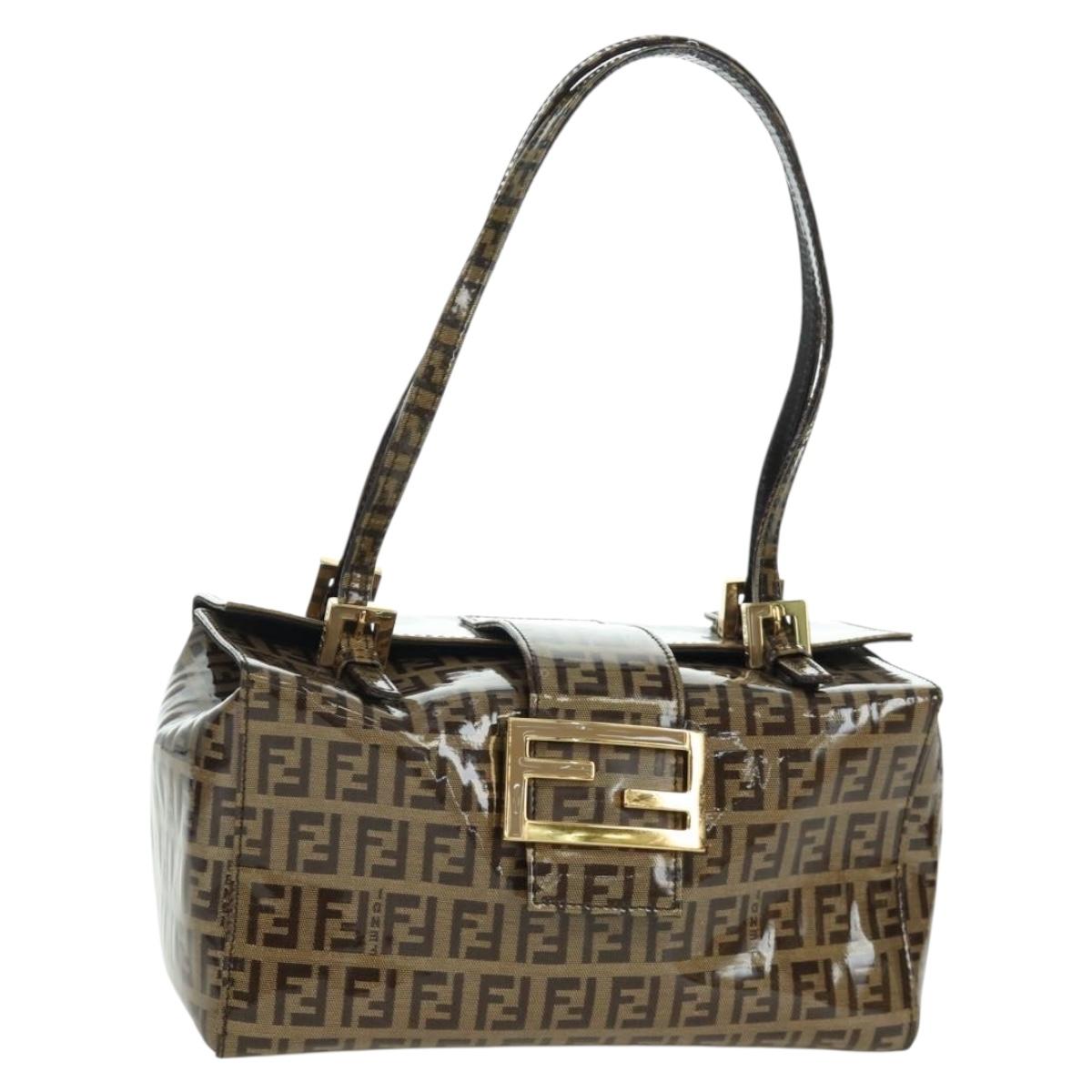 FENDI Zucchino Canvas Mamma Baguette Shoulder Bag Brown Gold Auth LNZ993A