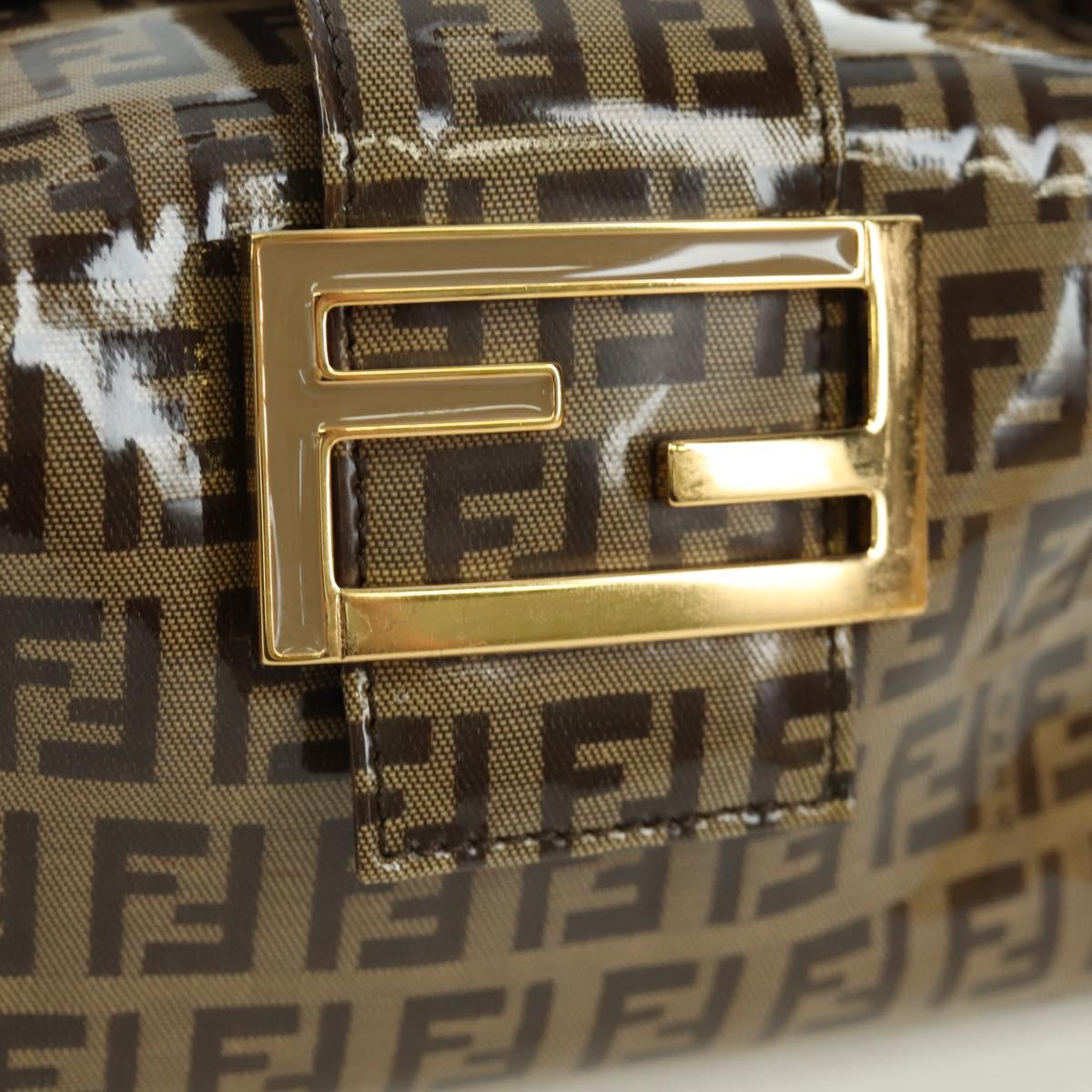 FENDI Zucchino Canvas Mamma Baguette Shoulder Bag Brown Gold Auth LNZ993A