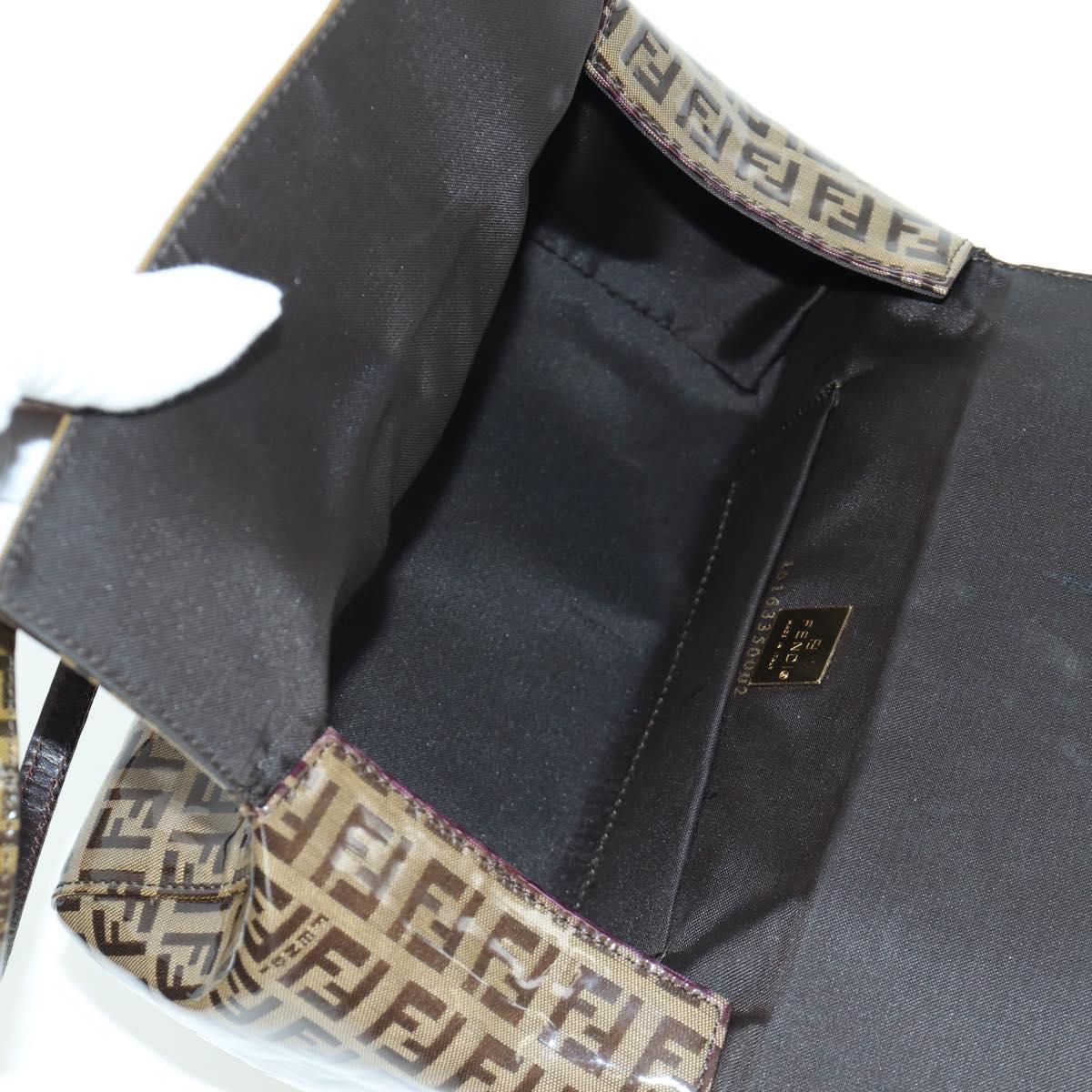 FENDI Zucchino Canvas Mamma Baguette Shoulder Bag Brown Gold Auth LNZ993A