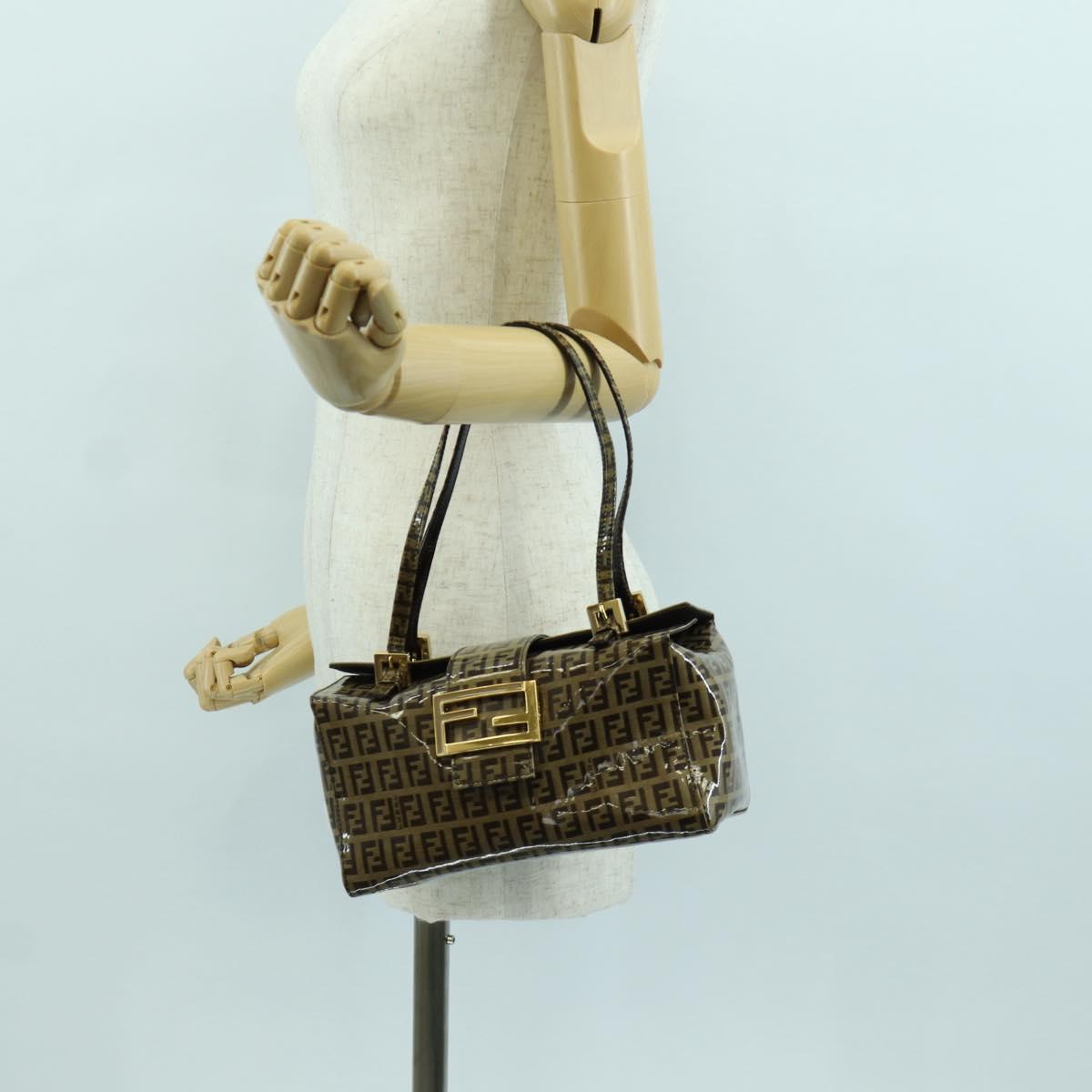 FENDI Zucchino Canvas Mamma Baguette Shoulder Bag Brown Gold Auth LNZ993A
