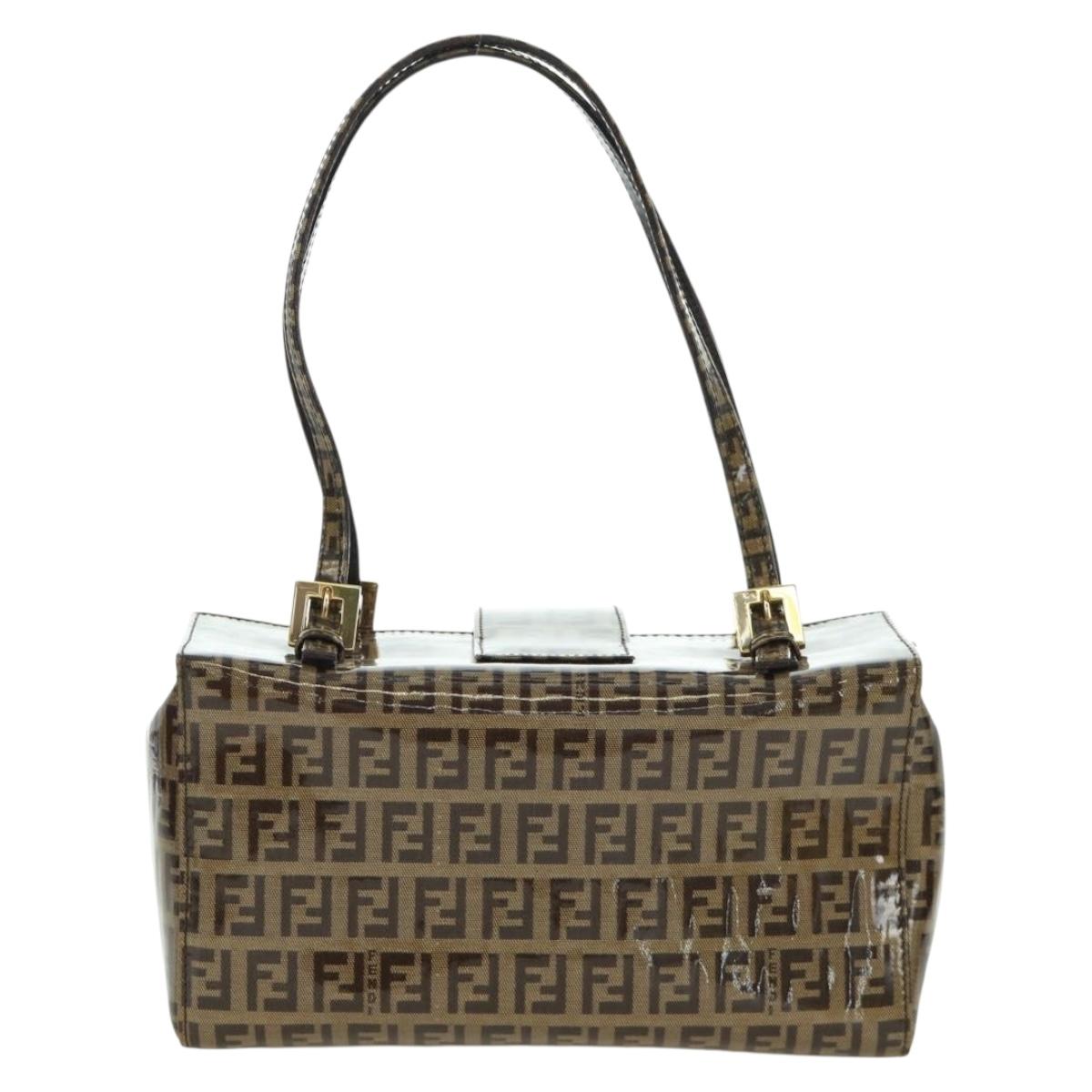 FENDI Zucchino Canvas Mamma Baguette Shoulder Bag Brown Gold Auth LNZ993A