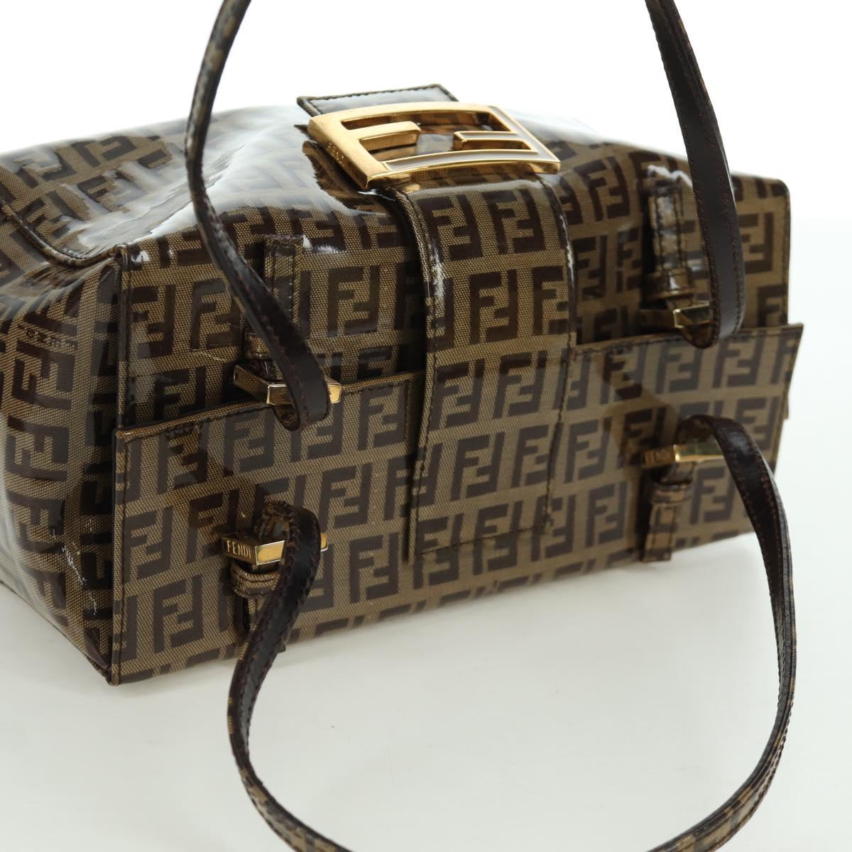 FENDI Zucchino Canvas Mamma Baguette Shoulder Bag Brown Gold Auth LNZ993A