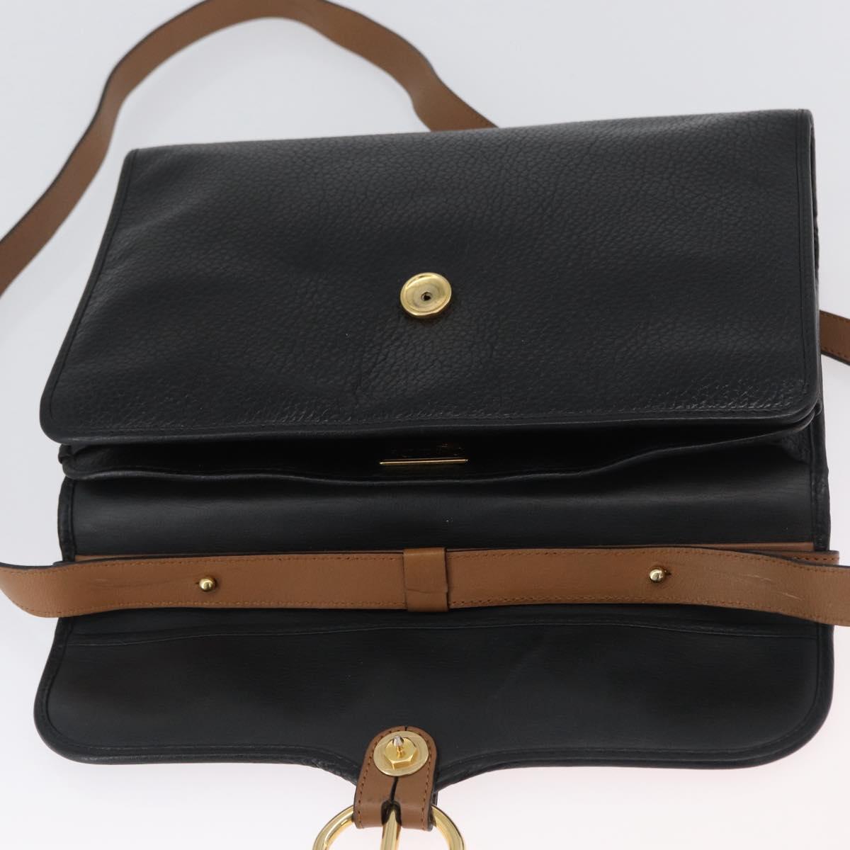 Christian Dior Shoulder Bag Leather Black Gold Auth LNZ994