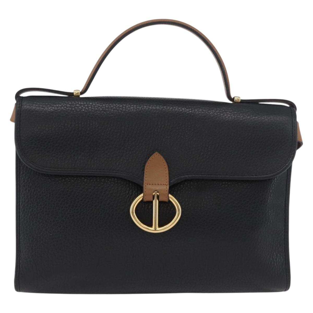 Christian Dior Shoulder Bag Leather Black Gold Auth LNZ994