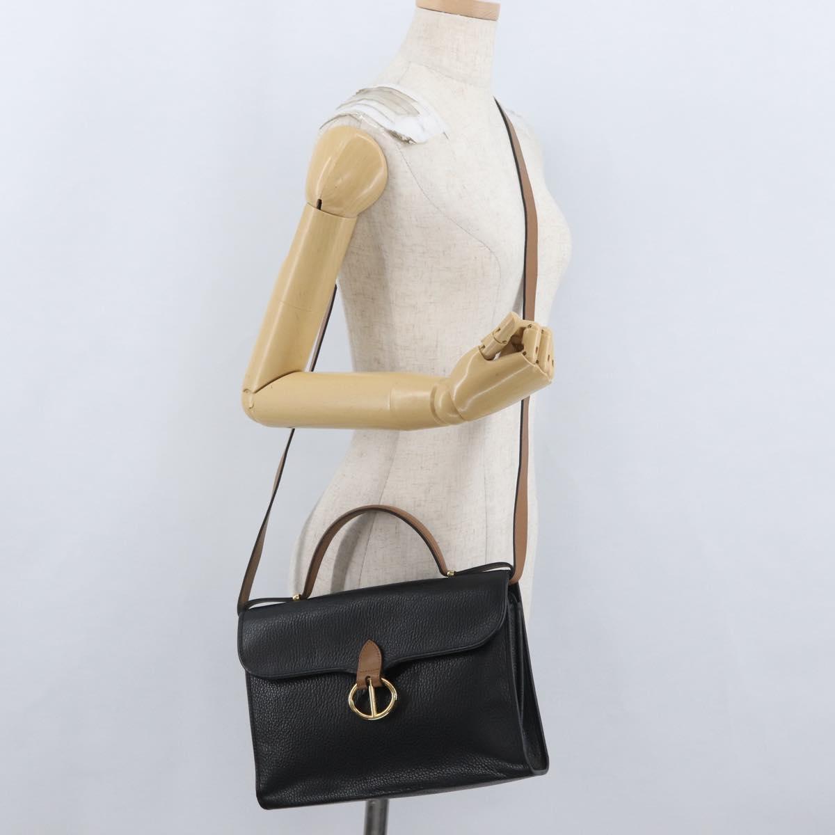 Christian Dior Shoulder Bag Leather Black Gold Auth LNZ994