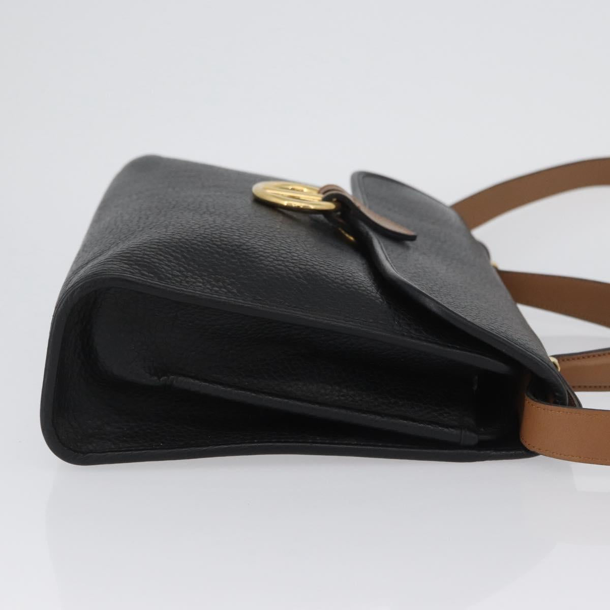 Christian Dior Shoulder Bag Leather Black Gold Auth LNZ994
