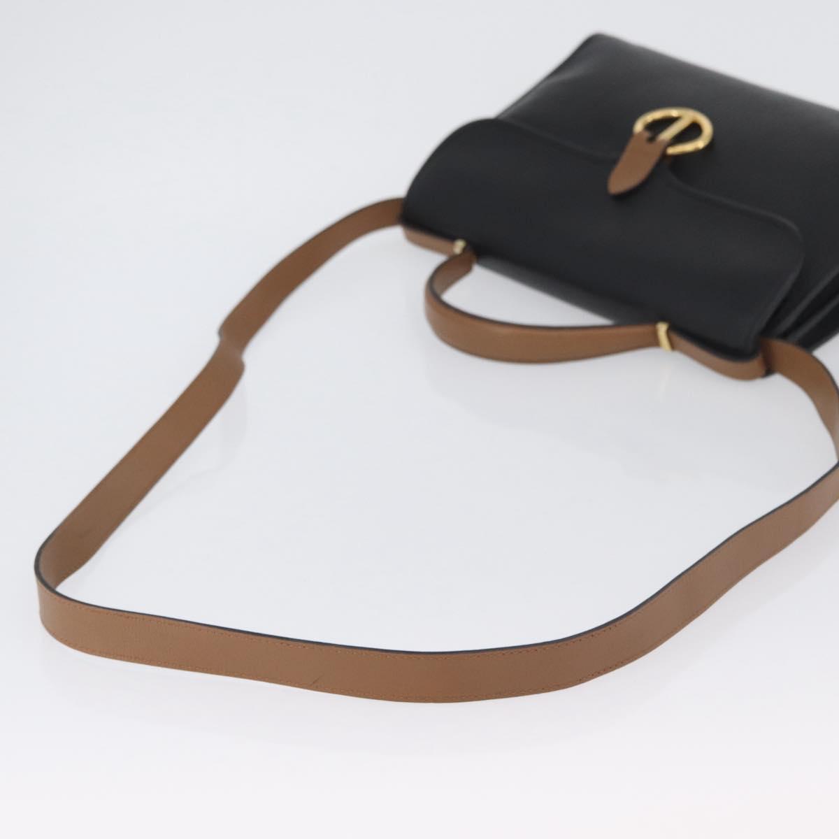 Christian Dior Shoulder Bag Leather Black Gold Auth LNZ994