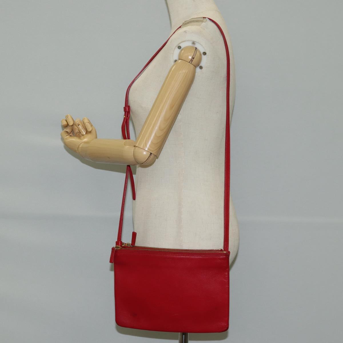 CELINE Trio Shoulder Bag Leather Red Gold Auth mr1004