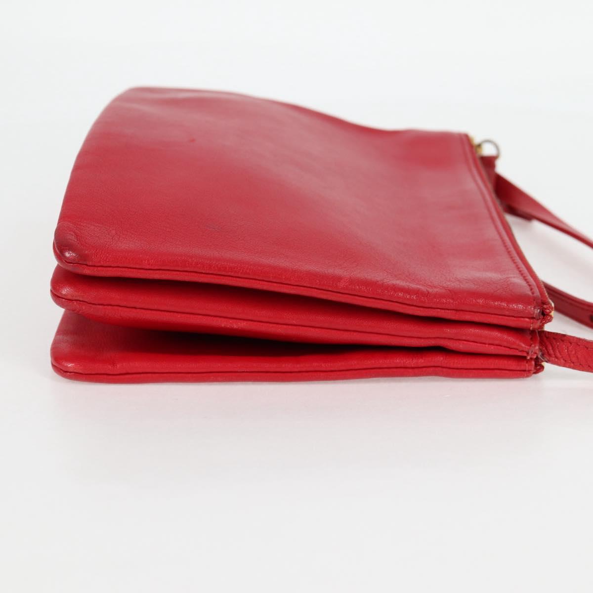 CELINE Trio Shoulder Bag Leather Red Gold Auth mr1004
