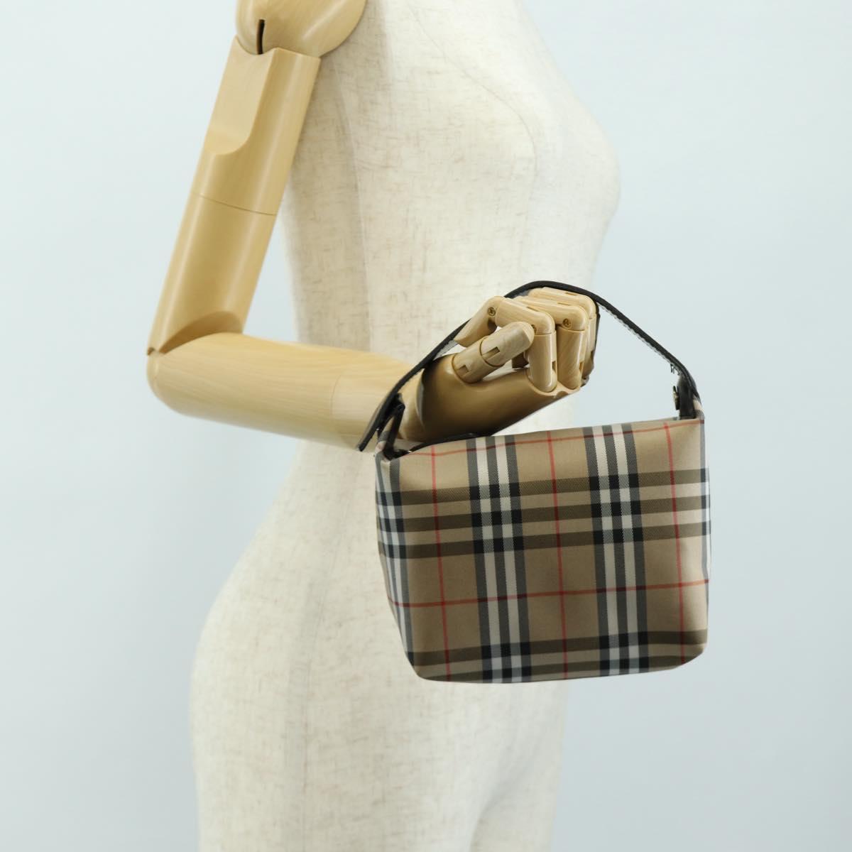BURBERRY Nova Check Shoulder Bag Nylon Beige Black Silver Auth mr1010