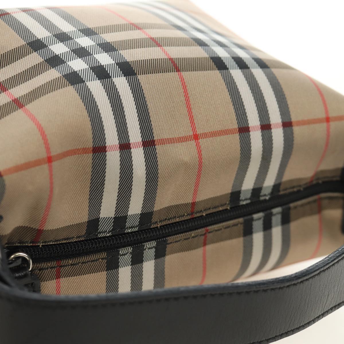 BURBERRY Nova Check Shoulder Bag Nylon Beige Black Silver Auth mr1010