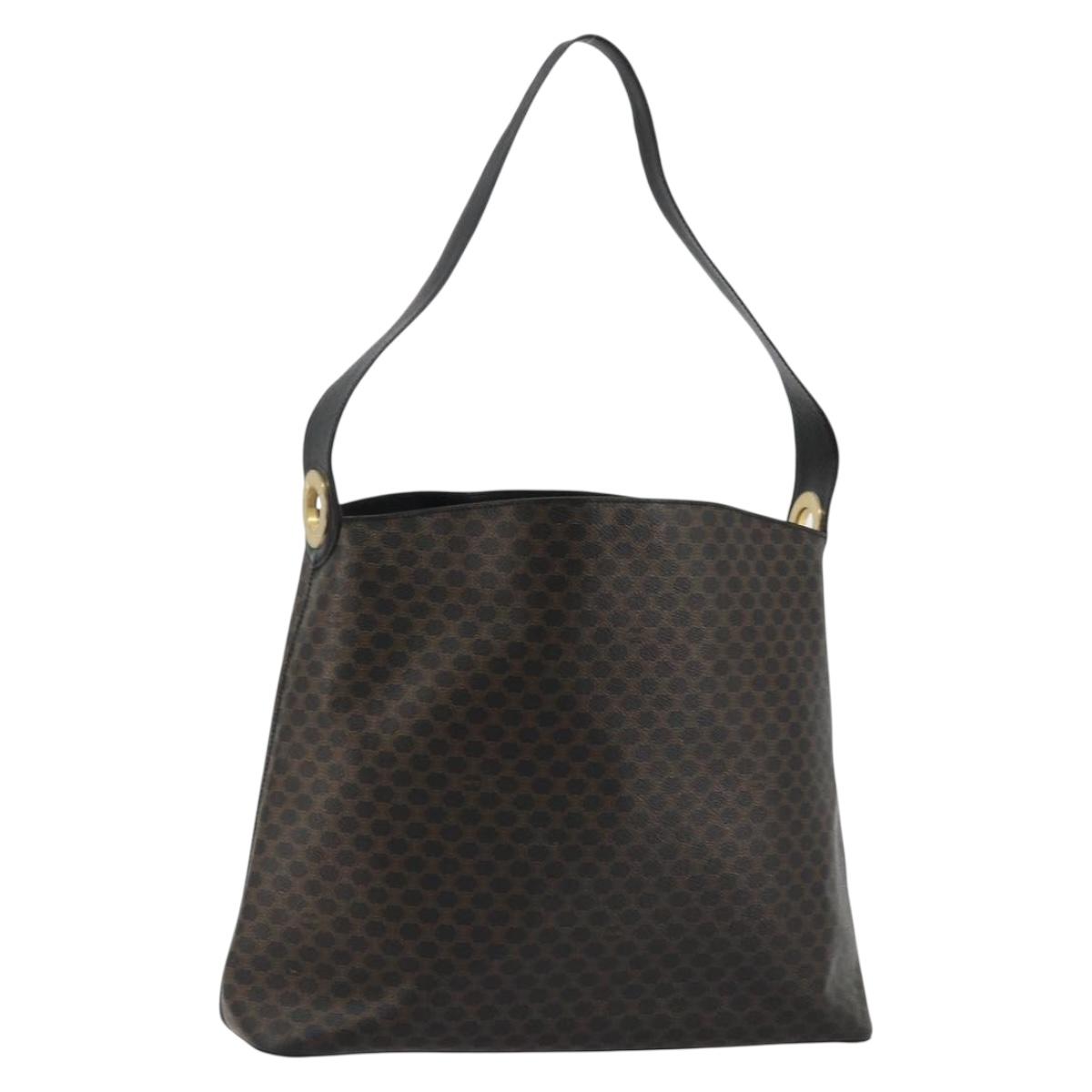 CELINE Macadam Canvas Shoulder Bag PVC Leather Black Gold Auth mr1013