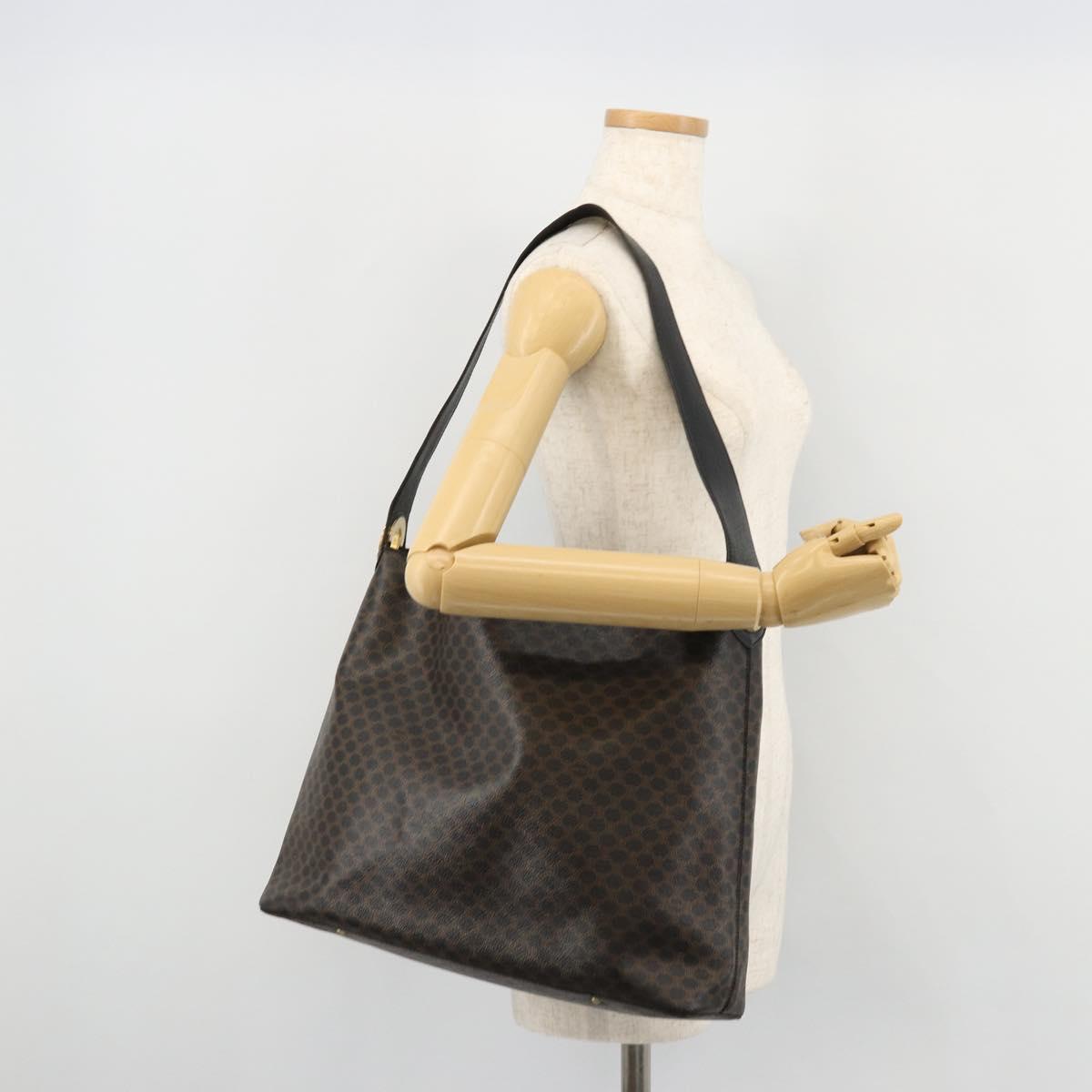CELINE Macadam Canvas Shoulder Bag PVC Leather Black Gold Auth mr1013