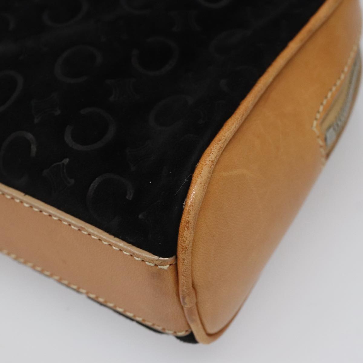 CELINE C Macadam Canvas Hand Bag Suede Leather Black Brown Silver Auth mr1016