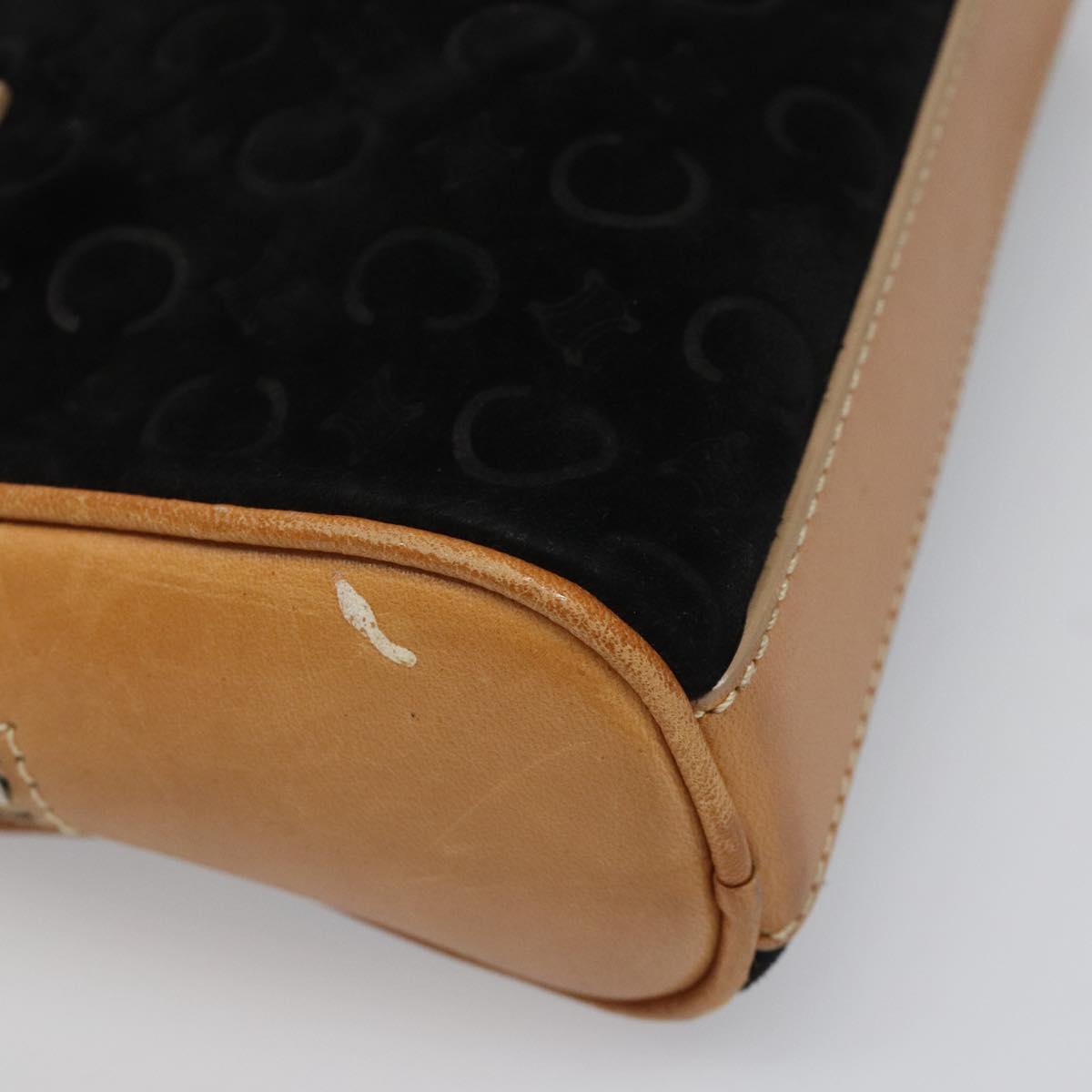 CELINE C Macadam Canvas Hand Bag Suede Leather Black Brown Silver Auth mr1016