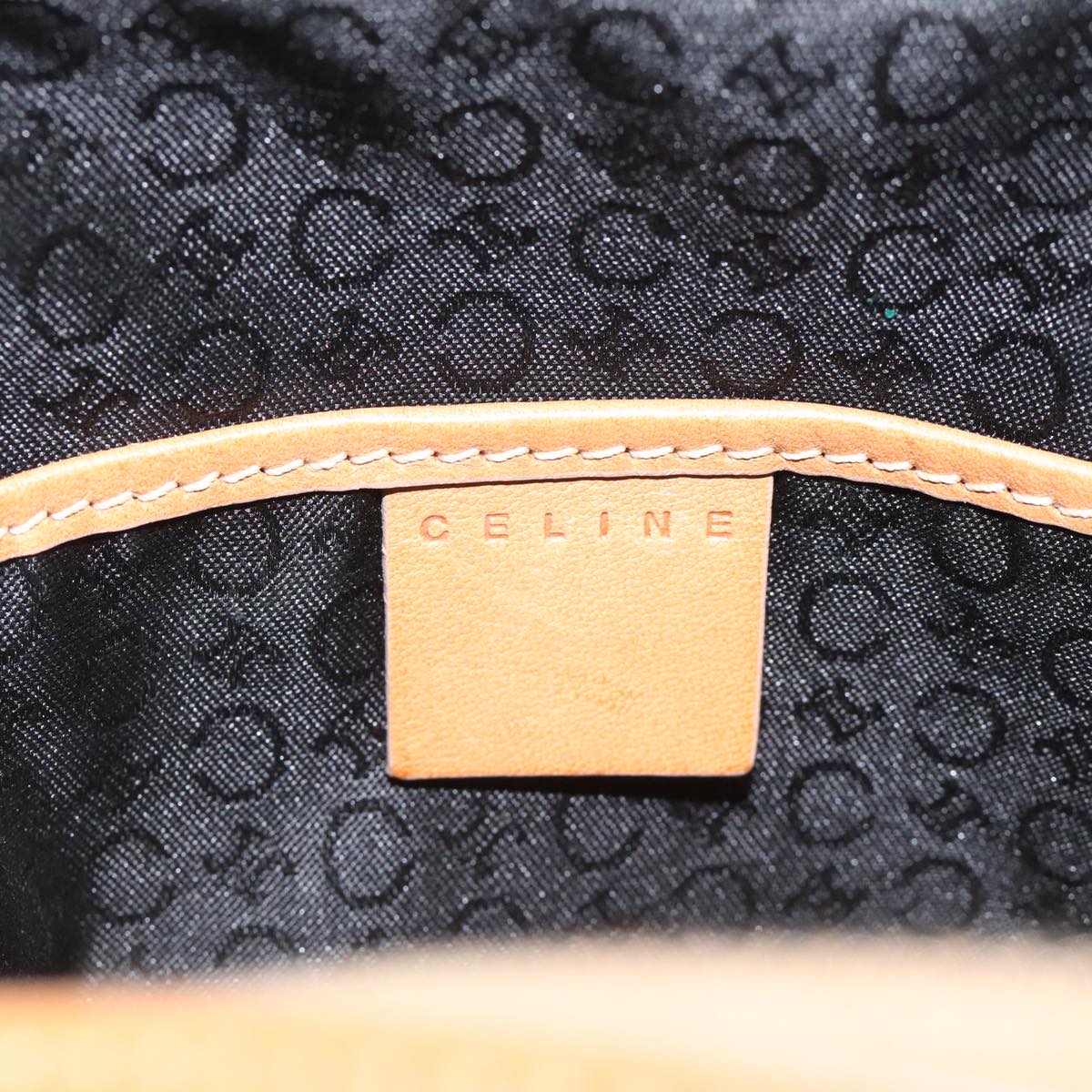 CELINE C Macadam Canvas Hand Bag Suede Leather Black Brown Silver Auth mr1016