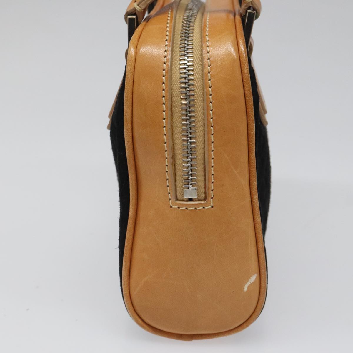 CELINE C Macadam Canvas Hand Bag Suede Leather Black Brown Silver Auth mr1016