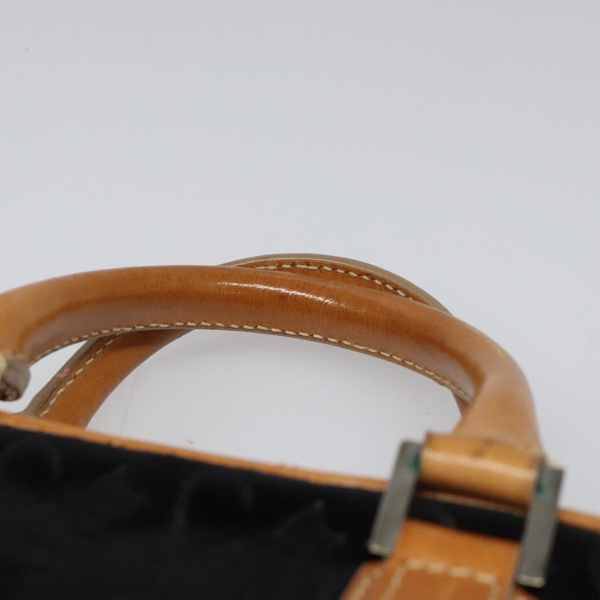 CELINE C Macadam Canvas Hand Bag Suede Leather Black Brown Silver Auth mr1016