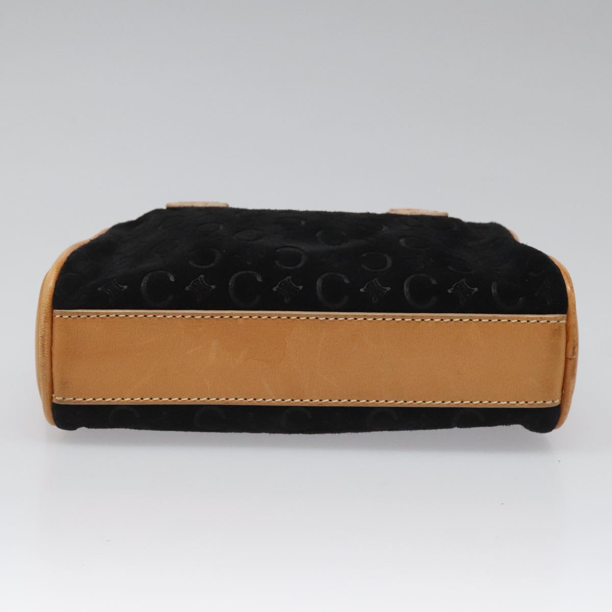 CELINE C Macadam Canvas Hand Bag Suede Leather Black Brown Silver Auth mr1016