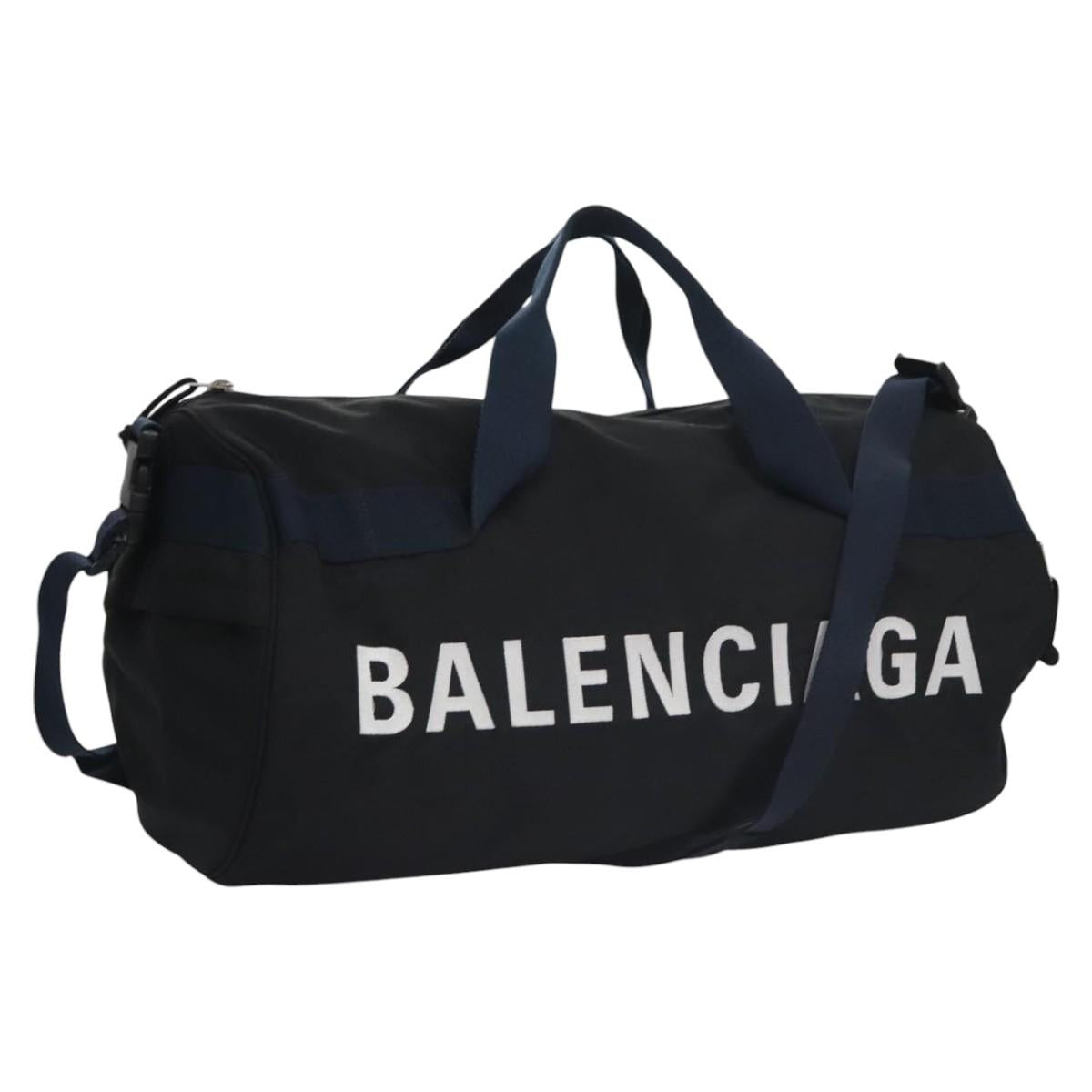 BALENCIAGA Boston Bag Canvas Black Silver Auth mr1018V