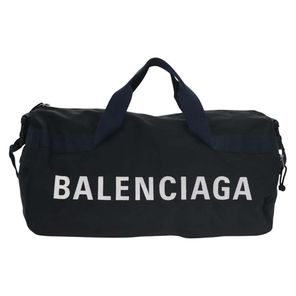 BALENCIAGA Boston Bag Canvas Black Silver Auth mr1018V