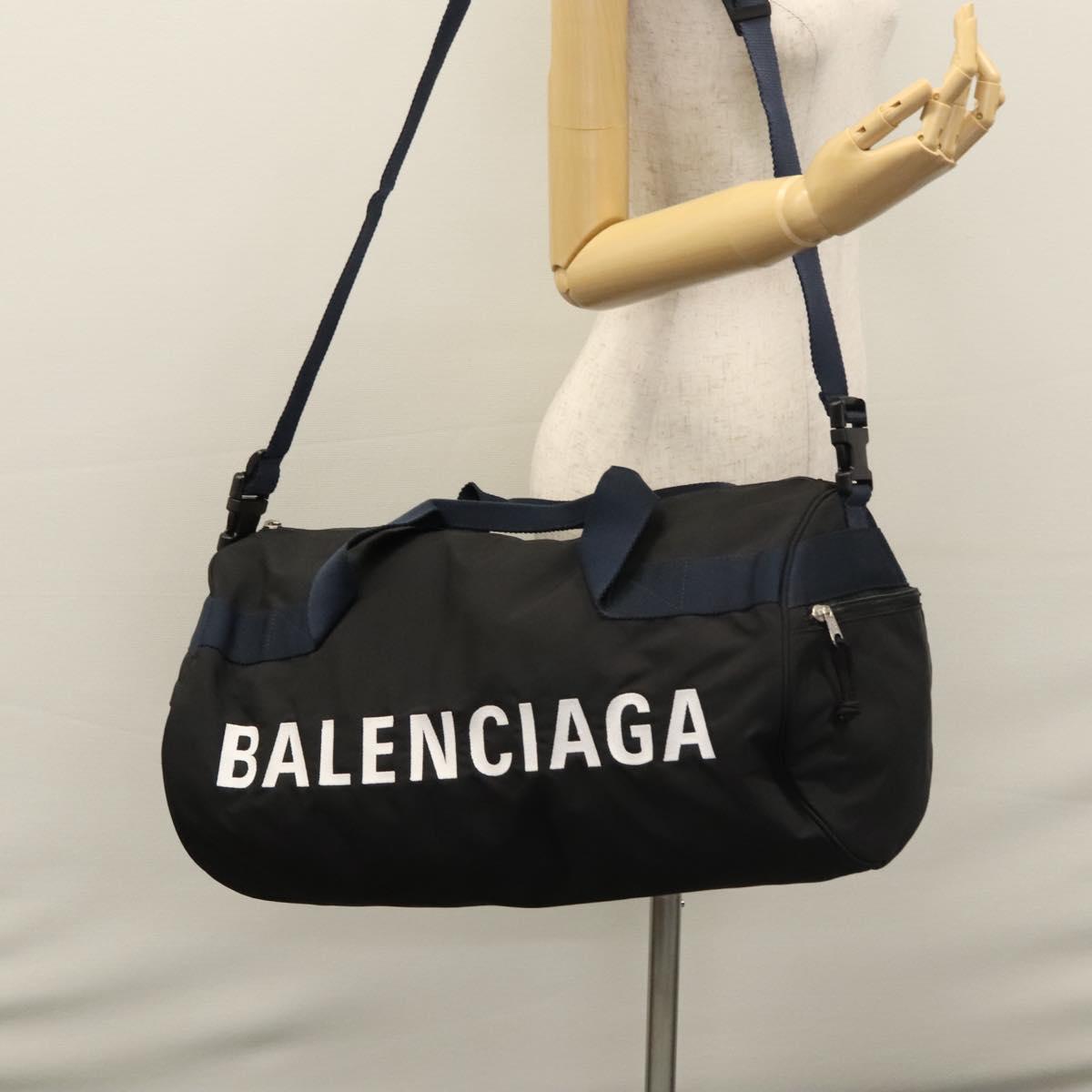 BALENCIAGA Boston Bag Canvas Black Silver Auth mr1018V