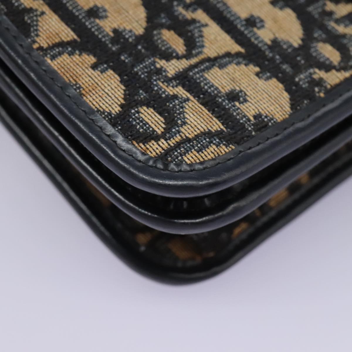 Christian Dior Trotter Canvas Chain Shoulder Bag Navy Gold Auth mr1030