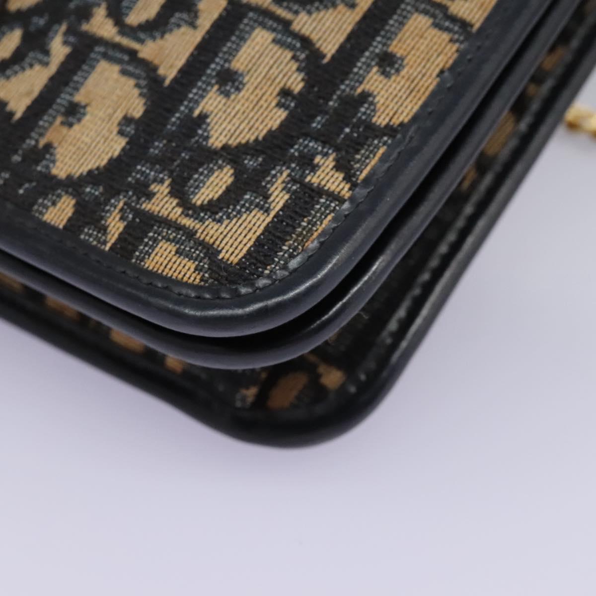 Christian Dior Trotter Canvas Chain Shoulder Bag Navy Gold Auth mr1030