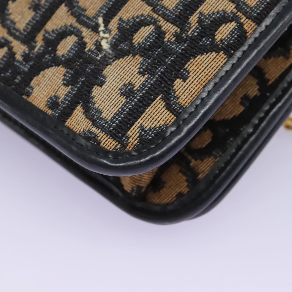 Christian Dior Trotter Canvas Chain Shoulder Bag Navy Gold Auth mr1030