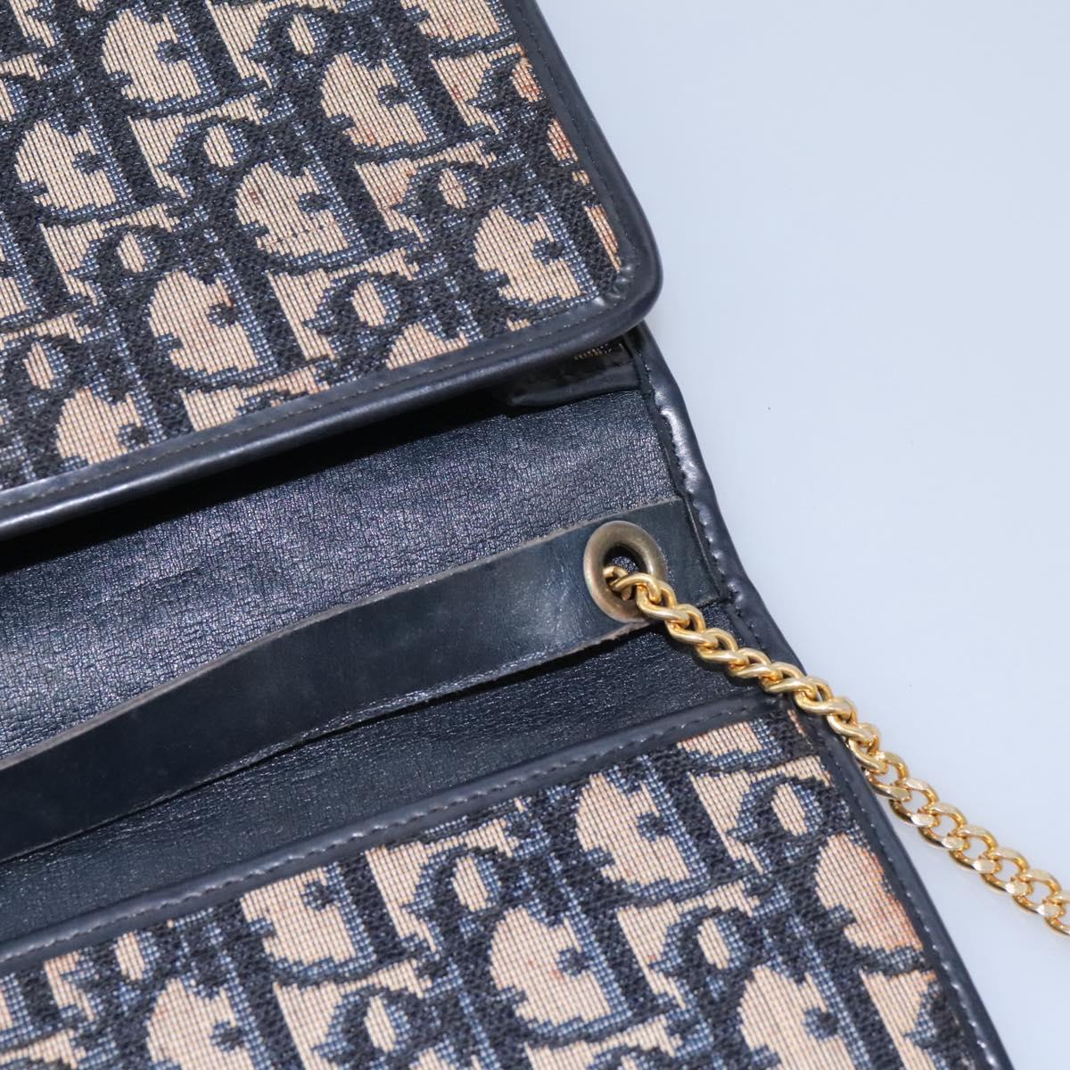 Christian Dior Trotter Canvas Chain Shoulder Bag Navy Gold Auth mr1030