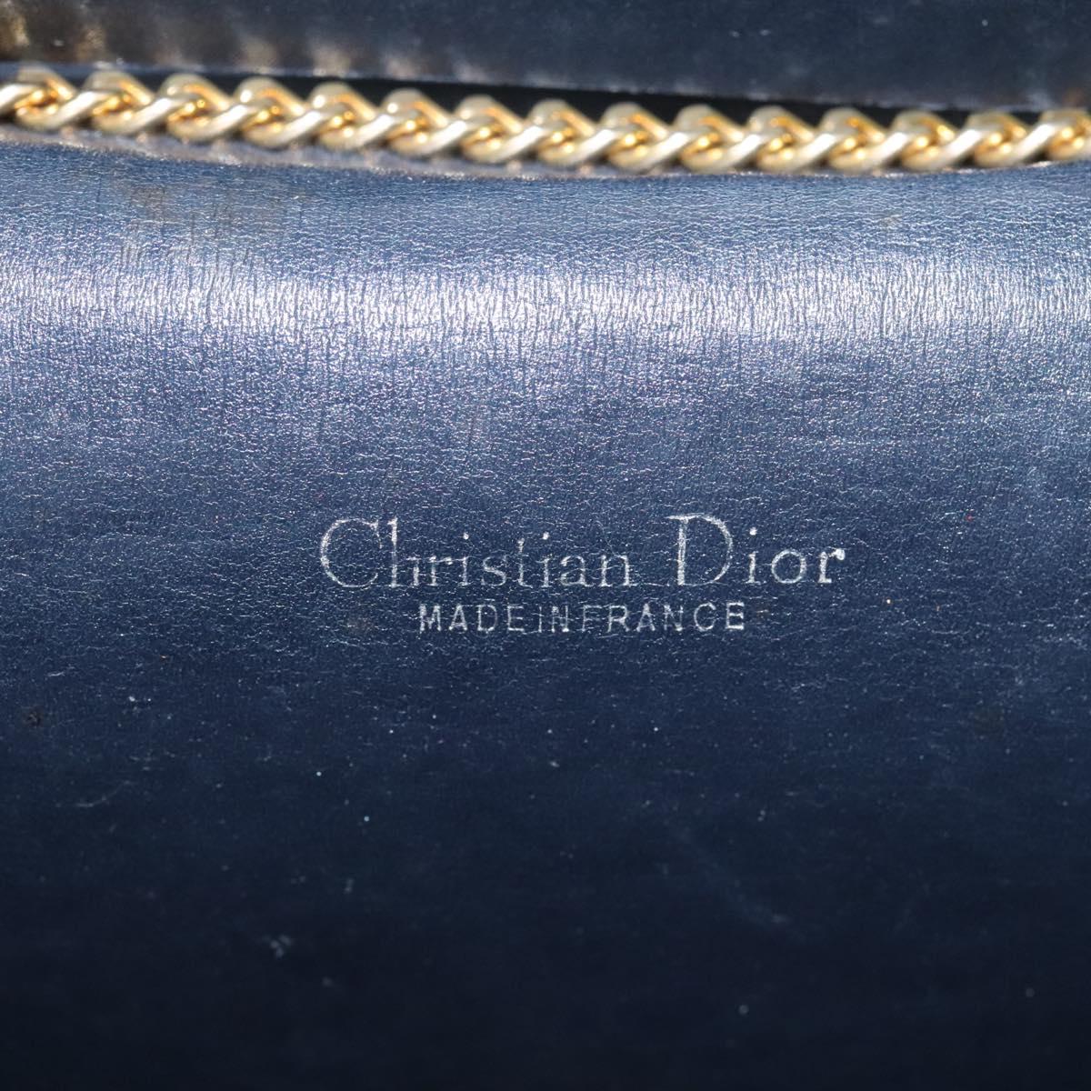 Christian Dior Trotter Canvas Chain Shoulder Bag Navy Gold Auth mr1030