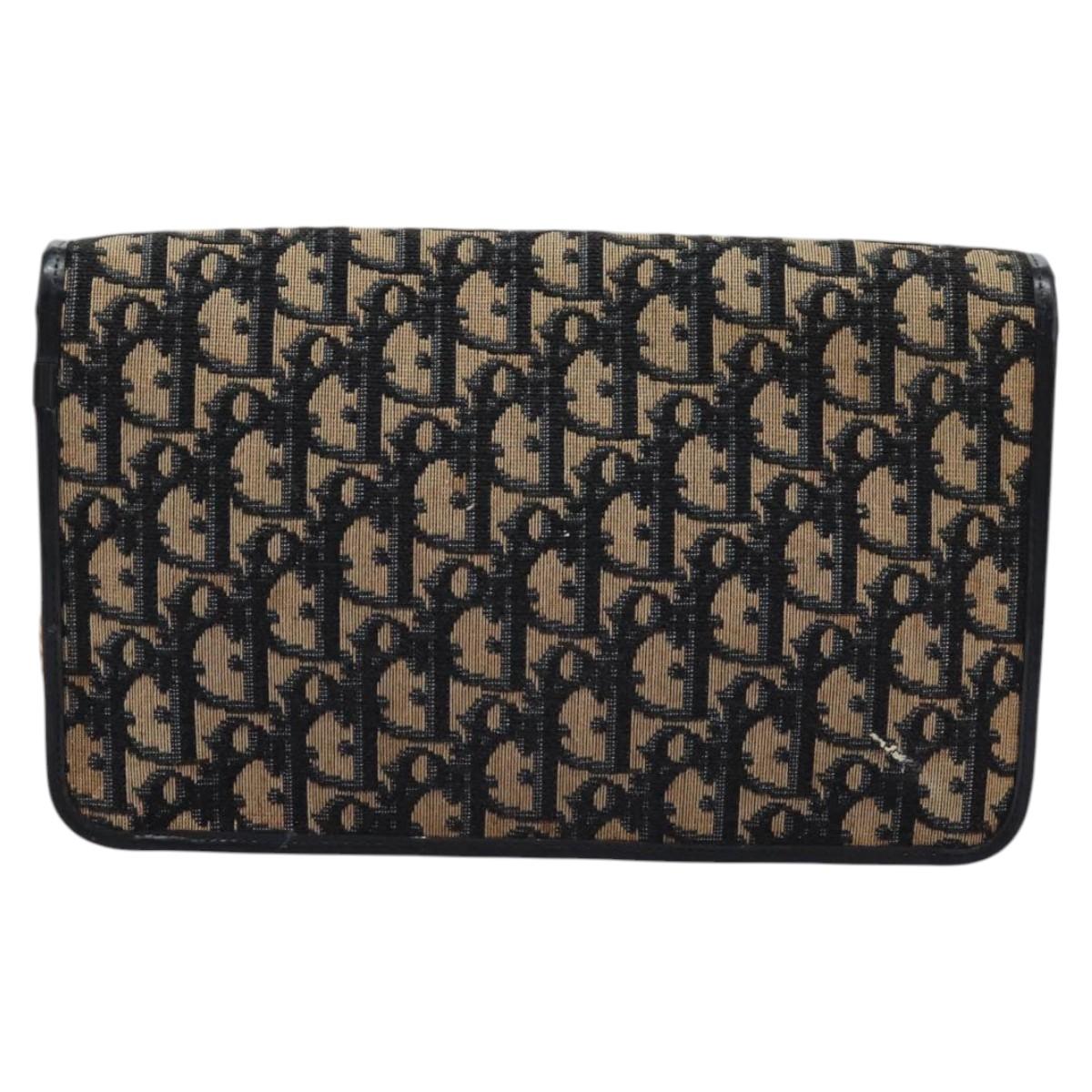 Christian Dior Trotter Canvas Chain Shoulder Bag Navy Gold Auth mr1030