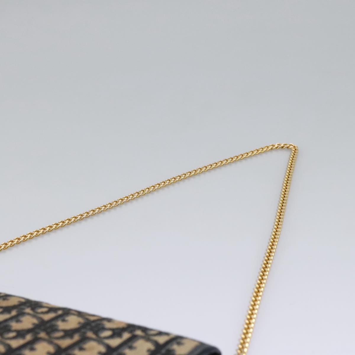 Christian Dior Trotter Canvas Chain Shoulder Bag Navy Gold Auth mr1030