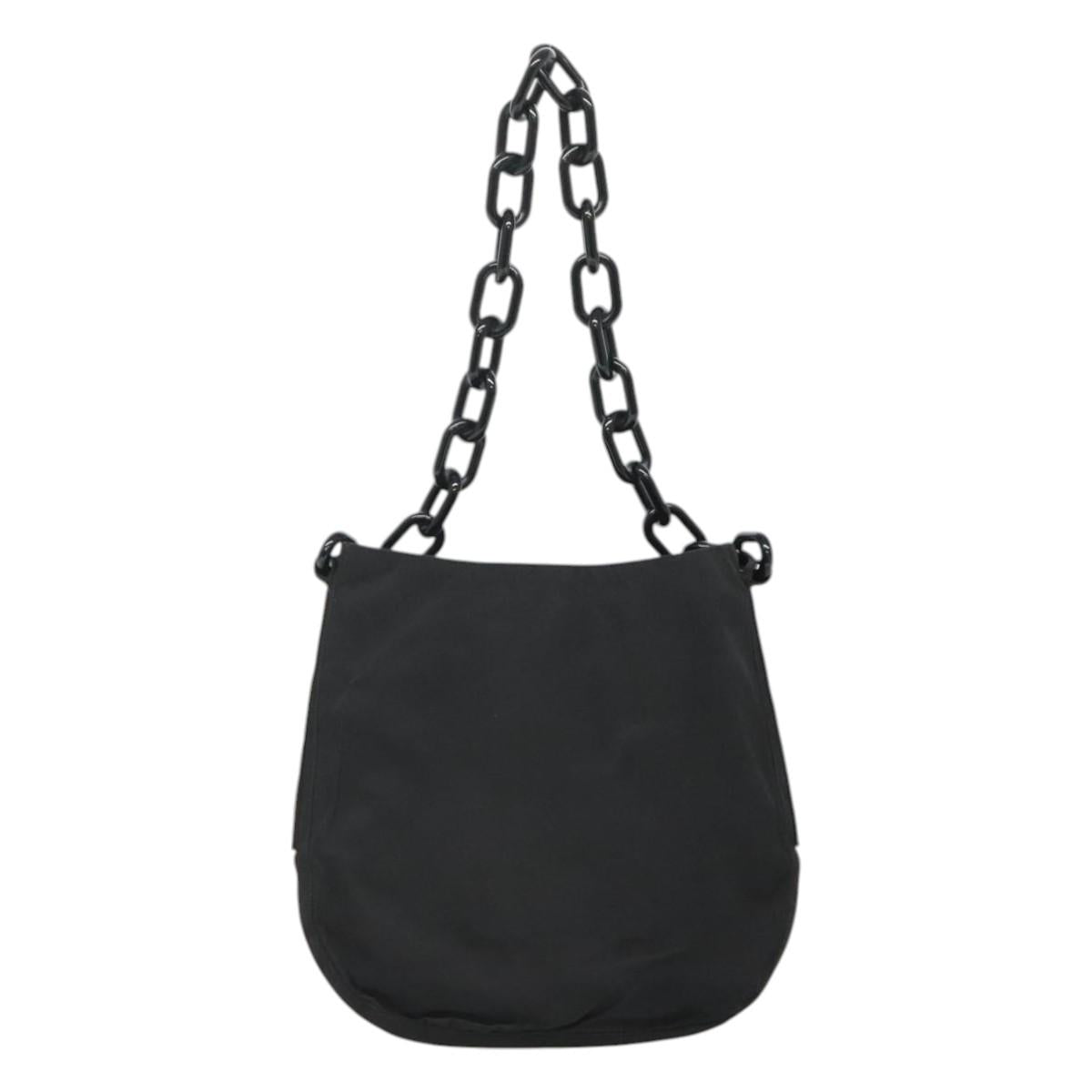PRADA Chain Shoulder Bag Nylon Plastic Black Silver Auth mr1039