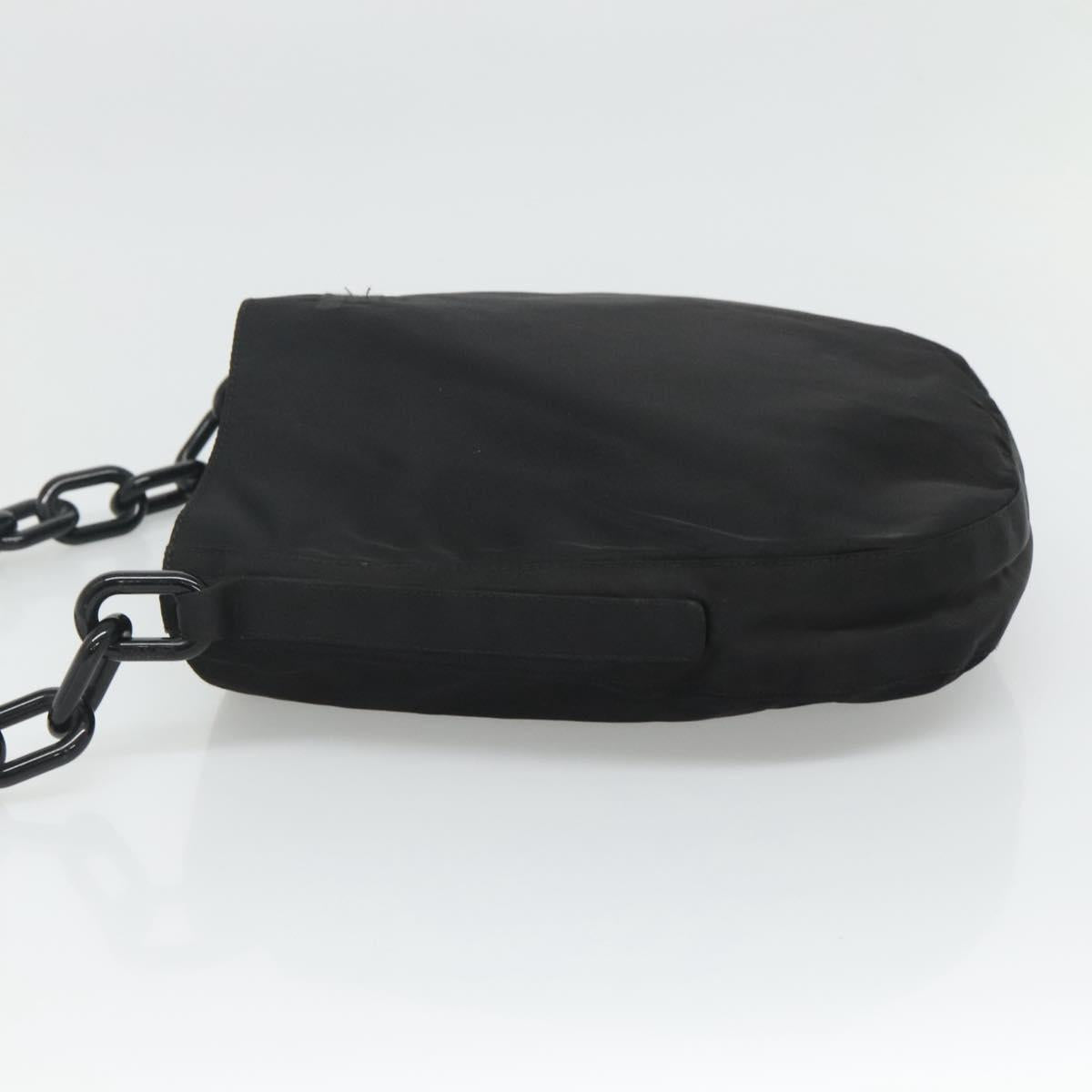 PRADA Chain Shoulder Bag Nylon Plastic Black Silver Auth mr1039