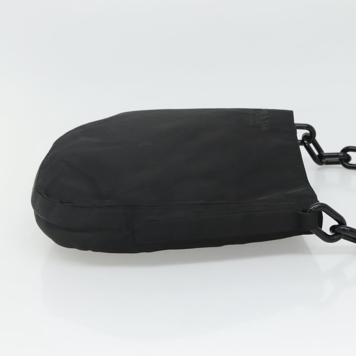 PRADA Chain Shoulder Bag Nylon Plastic Black Silver Auth mr1039